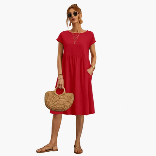 Dames vrijetijdsjurk korte mouw elegant – Zomerjurk voor dagelijks gebruik, vakantie & stadswandeling