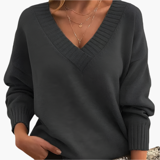 Dam Tröja V-ringad stickad tröja – Elegant vardagslook för höst & vinter