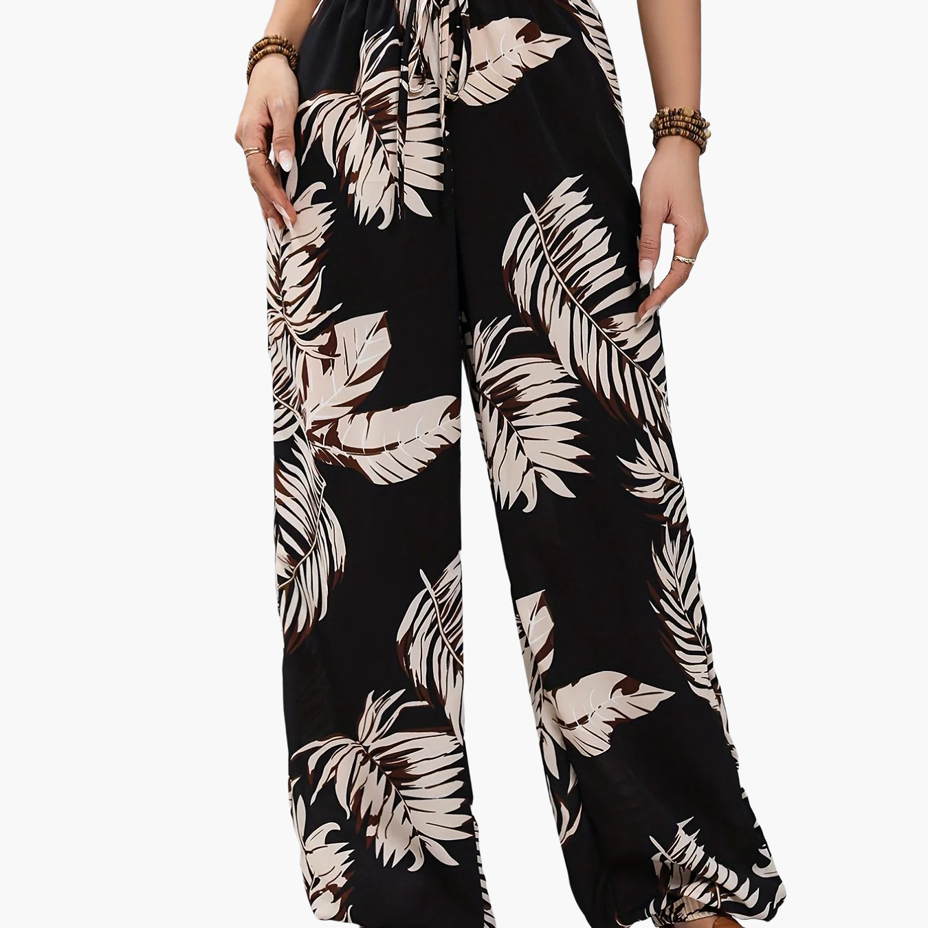 Damen Sommer-Jogginghose im tropischen Print, lockere Freizeithose für Urlaub & Alltag
