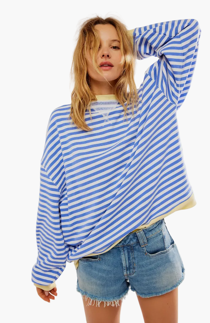 Damen Freizeit Oversize Streifenpullover – Modischer Relax-Look für Alltag und Freizeit