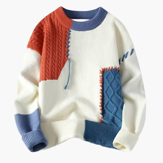 Herren Patchwork Strickpullover – Moderner Freizeitpulli mit einzigartigem Design