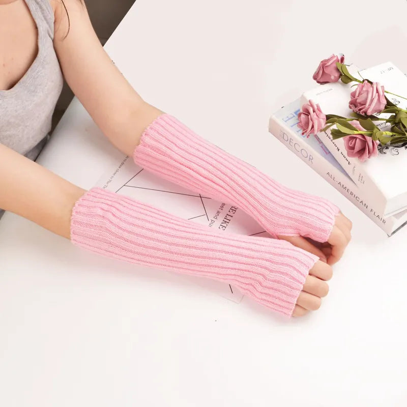 Lange vingerloze gebreide handschoenen (30 cm)