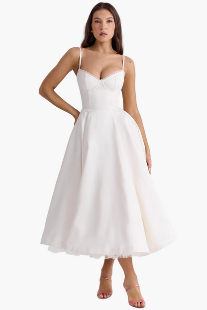 Robe midi festive pour femmes avec corsage et jupe évasée – Robe de soirée élégante pour occasions spéciales