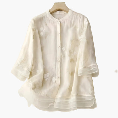 Blusa para mujer con bordado floral – Túnica elegante y ligera para el día a día y ocasiones especiales