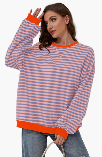 Damen Freizeit Oversize Streifenpullover – Modischer Relax-Look für Alltag und Freizeit
