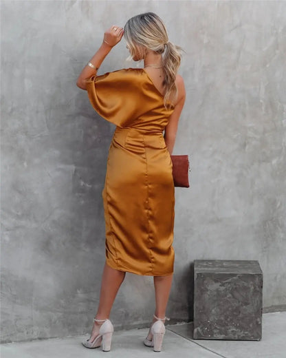 Robe de soirée midi asymétrique femme – Robe élégante une épaule pour occasions spéciales
