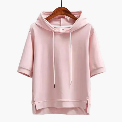 Sweat à capuche manches courtes femme coupe boxy décontractée