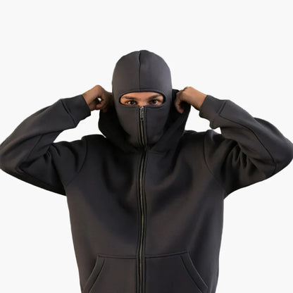 Unisex streetwear techwear hoodie med integreret ansigtsmaske – Urban stil til hverdag og udendørs