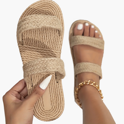 Damer minimalistiska sommarsandaler med dubbla remmar – bekväma slip-on skor för fritid och semester