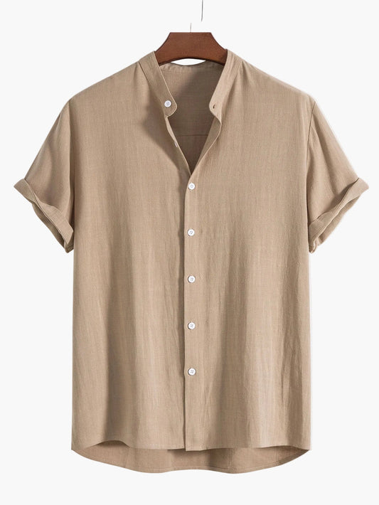 Heren Korte mouw overhemd met opstaande kraag – Modern vrijetijds- & businessoverhemd, minimalistische look