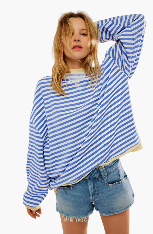 Damski sweter oversize w paski – swobodny jesienny sweter na co dzień i na czas wolny