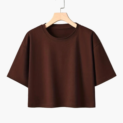 Damen Crop Top T-Shirt Casual für Sommer – Kurze Ärmel, Rundhals, Freizeitmode