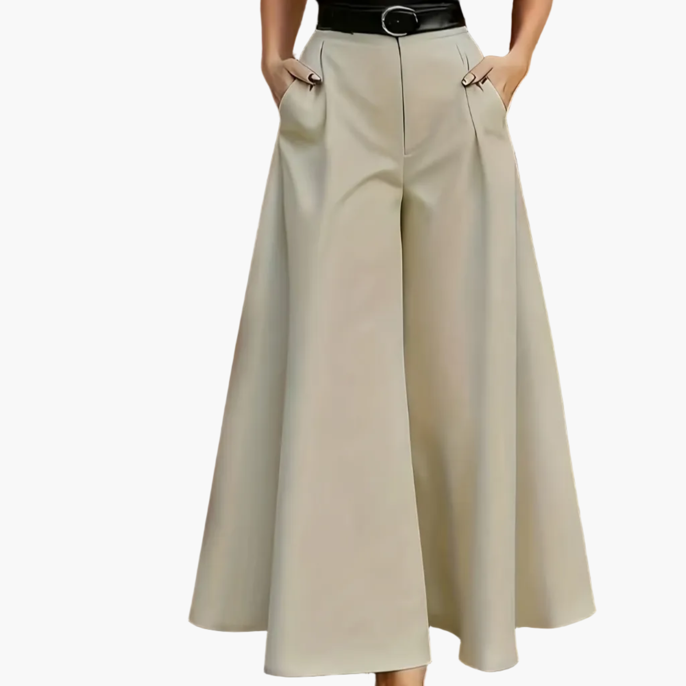 Pantaloni palazzo donna eleganti a vita alta con gamba ampia e cintura – Moda business e tempo libero di stile