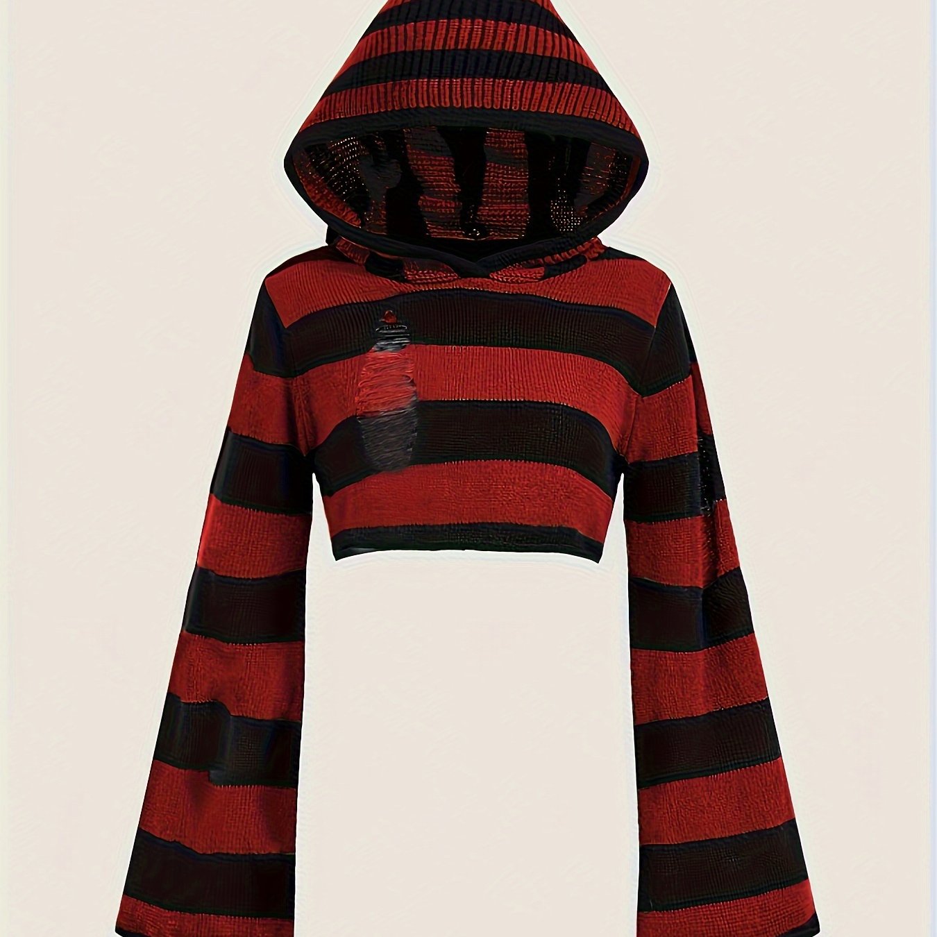 Kurzer Kapuzenpullover mit Streifen und langen Ärmeln