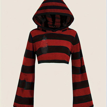 Kurzer Kapuzenpullover mit Streifen und langen Ärmeln