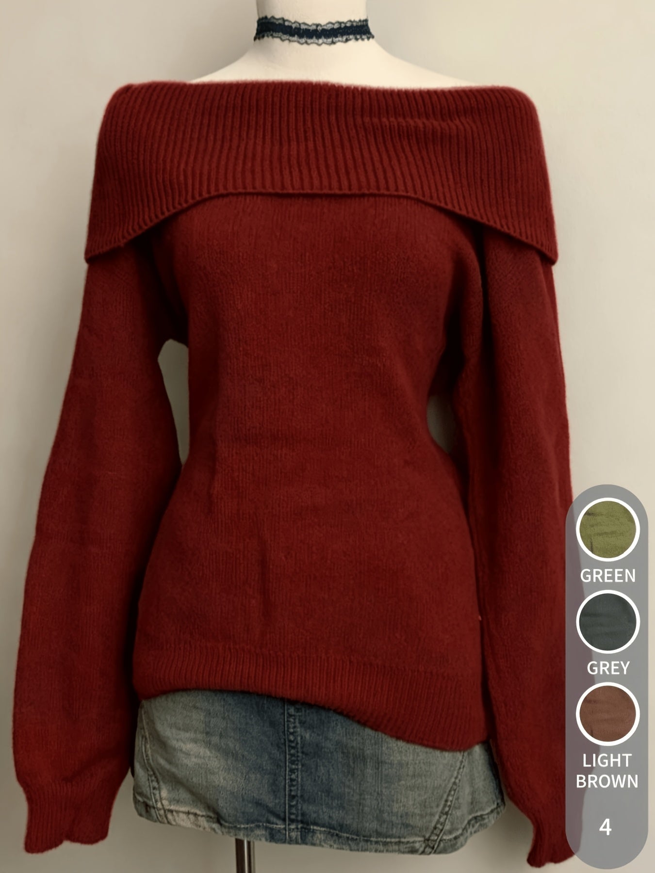Damen Carmen-Pullover Gestrickt Off-Shoulder Grün