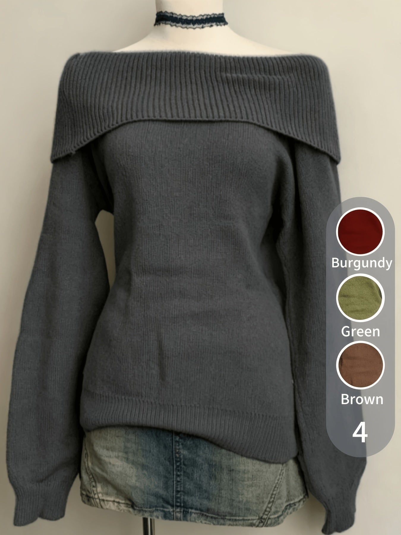 Damen Carmen-Pullover Gestrickt Off-Shoulder Grün