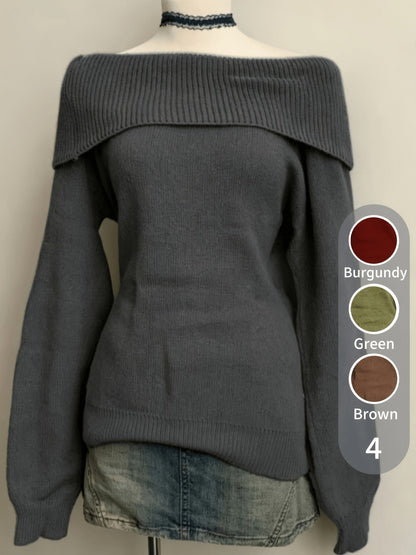Damen Carmen-Pullover Gestrickt Off-Shoulder Grün