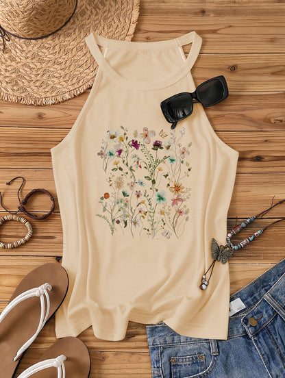 Débardeur femme à motif floral dans un style estival décontracté – Idéal pour les loisirs et les vacances