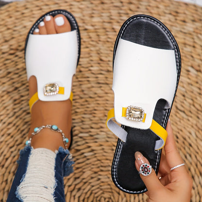 Sandali slip-on da donna con dettaglio di pietre preziose – Slides alla moda per tutti i giorni e il tempo libero