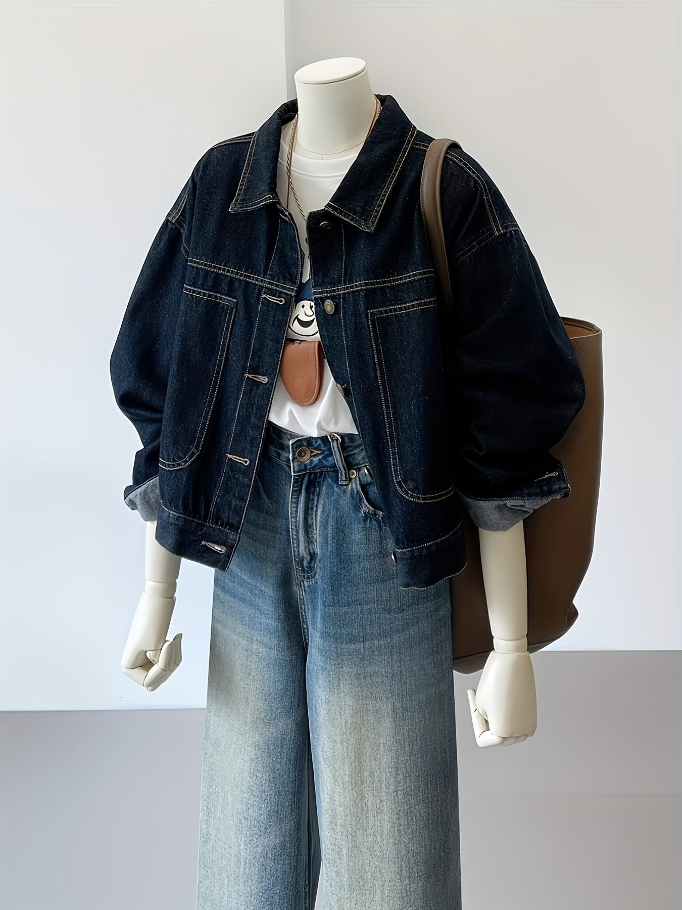 Jeansjacke Damen Blau Übergröße Kurzer Schnitt