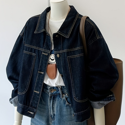 Jeansjacke Damen Blau Übergröße Kurzer Schnitt