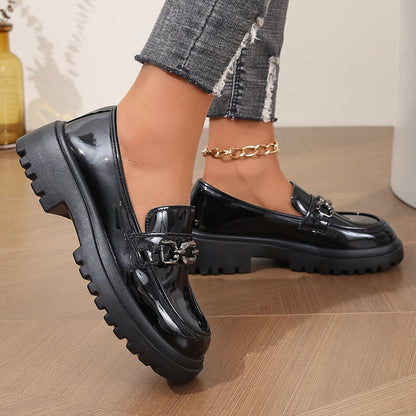Mocassins femme avec décoration chaîne – Chaussures plates tendance style preppy pour le quotidien et le bureau