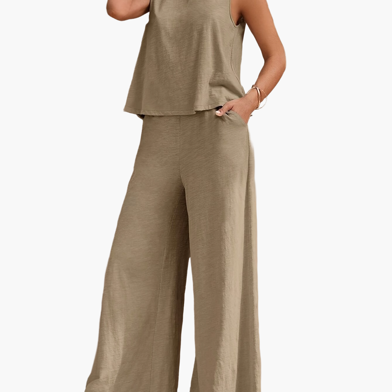 Damen Eleganter Zweiteiler mit Weit Bein Hose und Ärmellosem Top – Perfekt für Frühling und Sommer