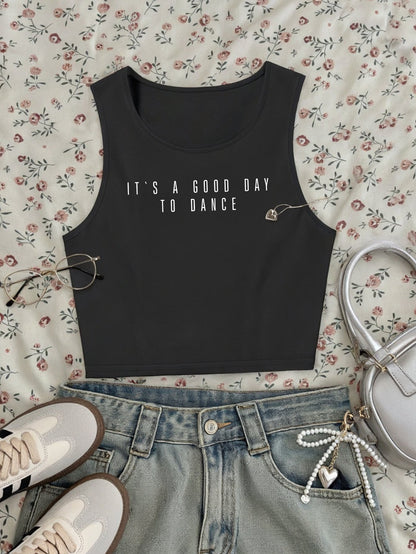 Damski crop top z napisem – nowoczesny styl taneczny i casualowy