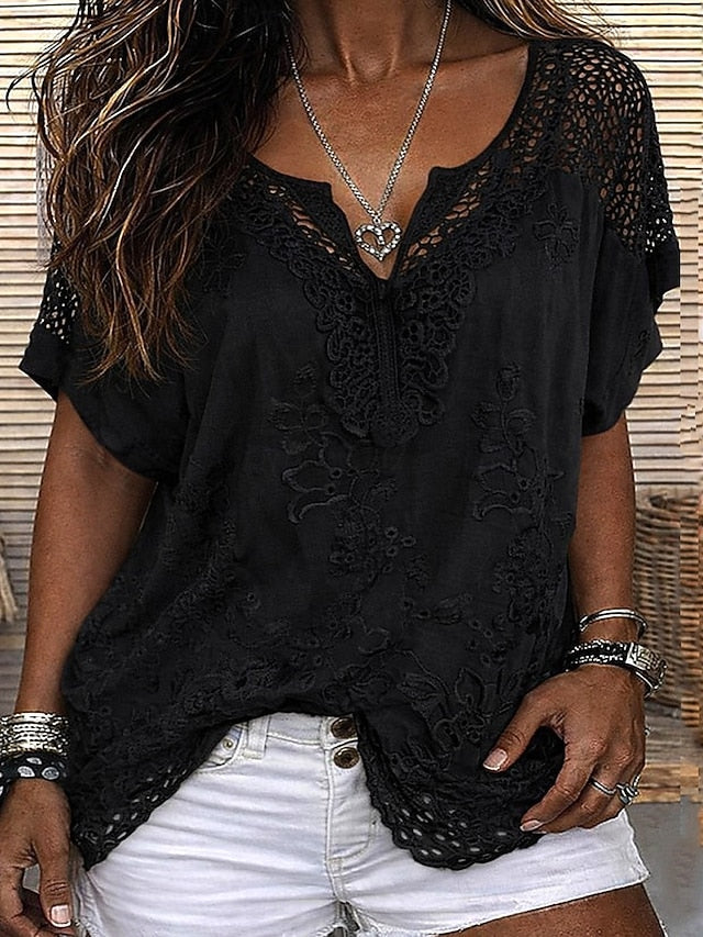 Blouse voor dames met V-hals en korte mouwen
