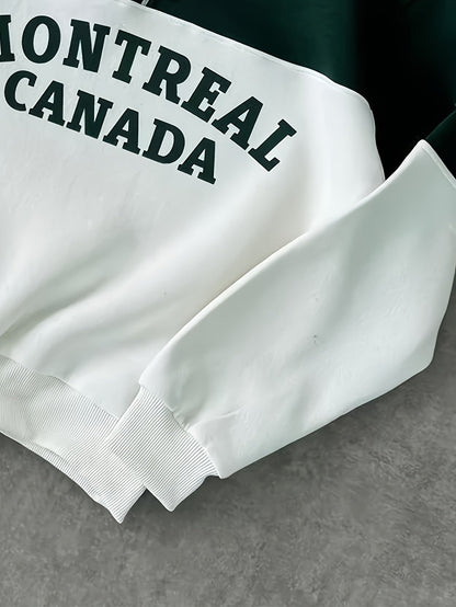 Unisex Color Block Sweatshirt mit Reißverschluss-Polo-Kragen und Montreal Canada Aufdruck