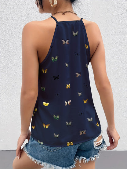 Dame singlet med sommerfuglmønster – Elegant sommertopp for fritid og hverdag