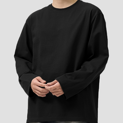 Camiseta unisex de manga larga, cuello redondo, negra y extragrande