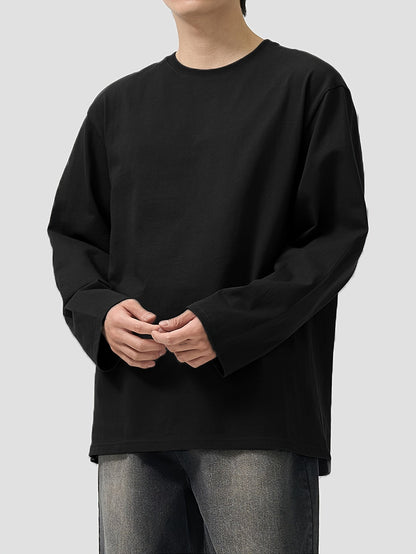 Camiseta unisex de manga larga, cuello redondo, negra y extragrande