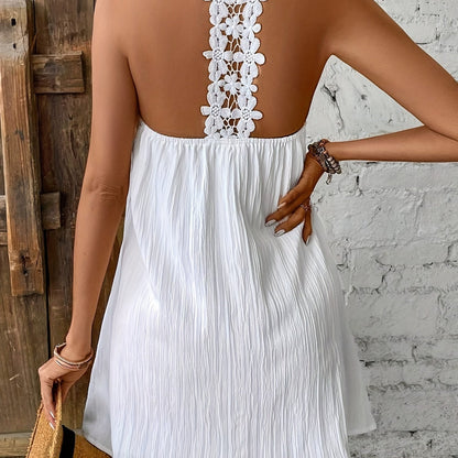 Damen Sommer Minikleid im lässigen Swing-Stil mit Plissee-Optik und Halterneck – Ideal für Urlaub, Strand & Gartenpartys
