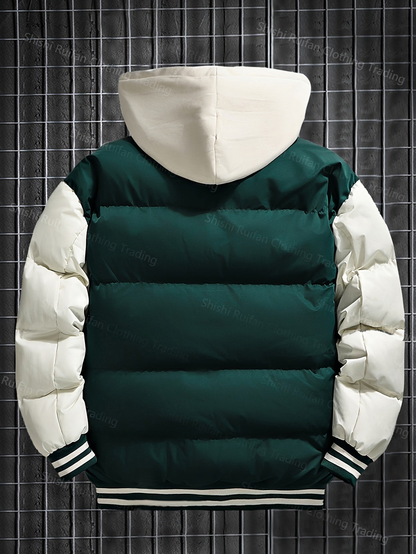 Steppjacke Herren Bomberjacke College-Stil Kapuze Grün
