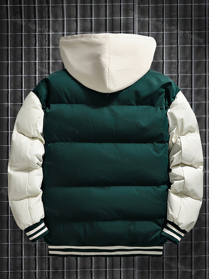 Steppjacke Herren Bomberjacke College-Stil Kapuze Grün