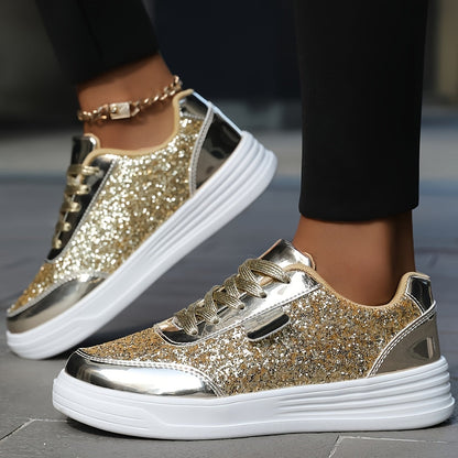 Dame Sneakers med Glimmer Plateau Fritid Trendy Sporty