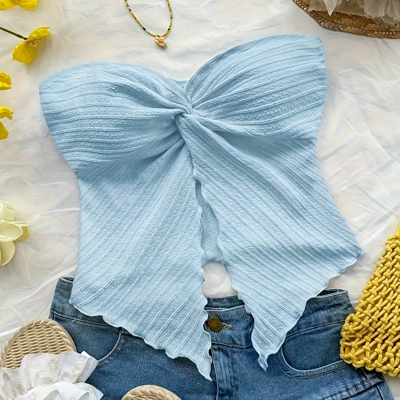 Damen Bandeau-Top Schleifen-Design Sommer Festivallook Elegant