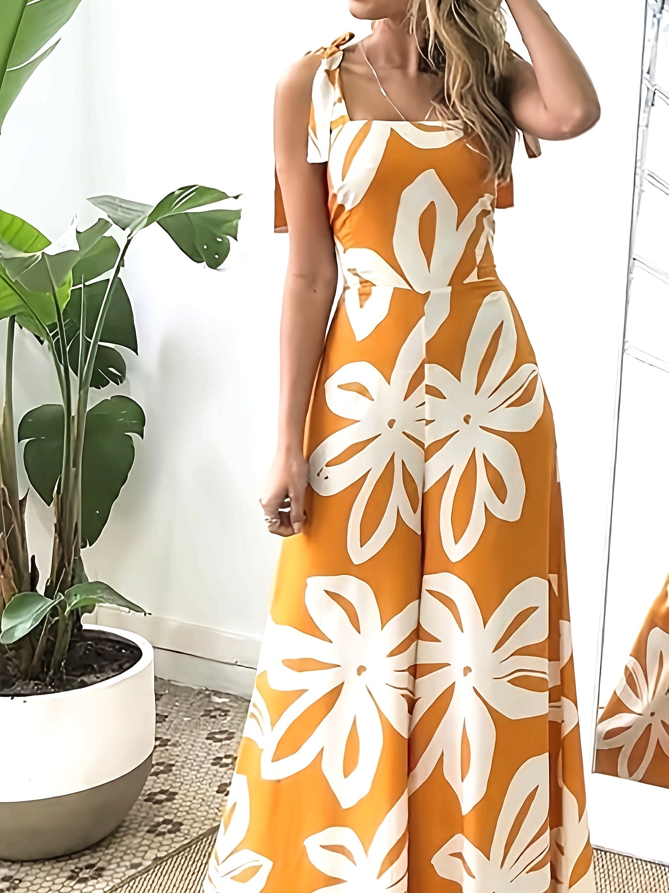 Damen Sommer Maxikleid Elegant mit Blumenmuster und Trägern – Perfekt für Urlaub, Strand und Freizeit