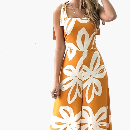 Damen Sommer Maxikleid Elegant mit Blumenmuster und Trägern – Perfekt für Urlaub, Strand und Freizeit