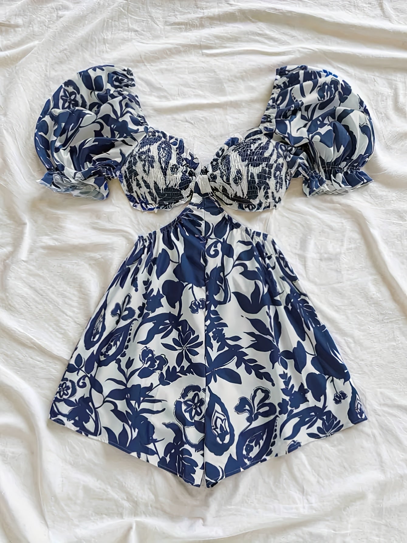 Mono de verano para mujer con mangas abullonadas y estampado tropical – Perfecto para la playa y las vacaciones