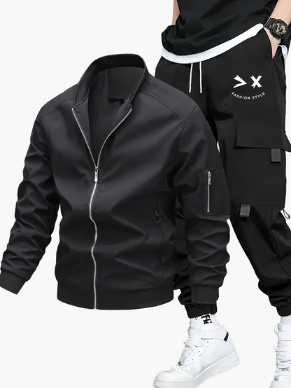 Set streetwear uomo – Giacca bomber e pantaloni cargo per tempo libero e uso quotidiano