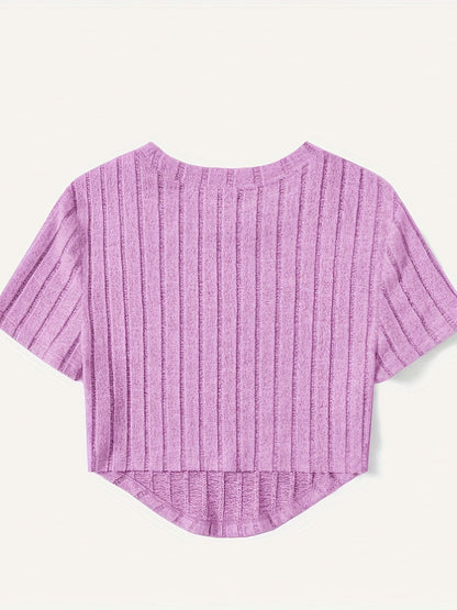 Dame kortermet ribbestrikket crop-top – avslappet sommer fritidsskjorte
