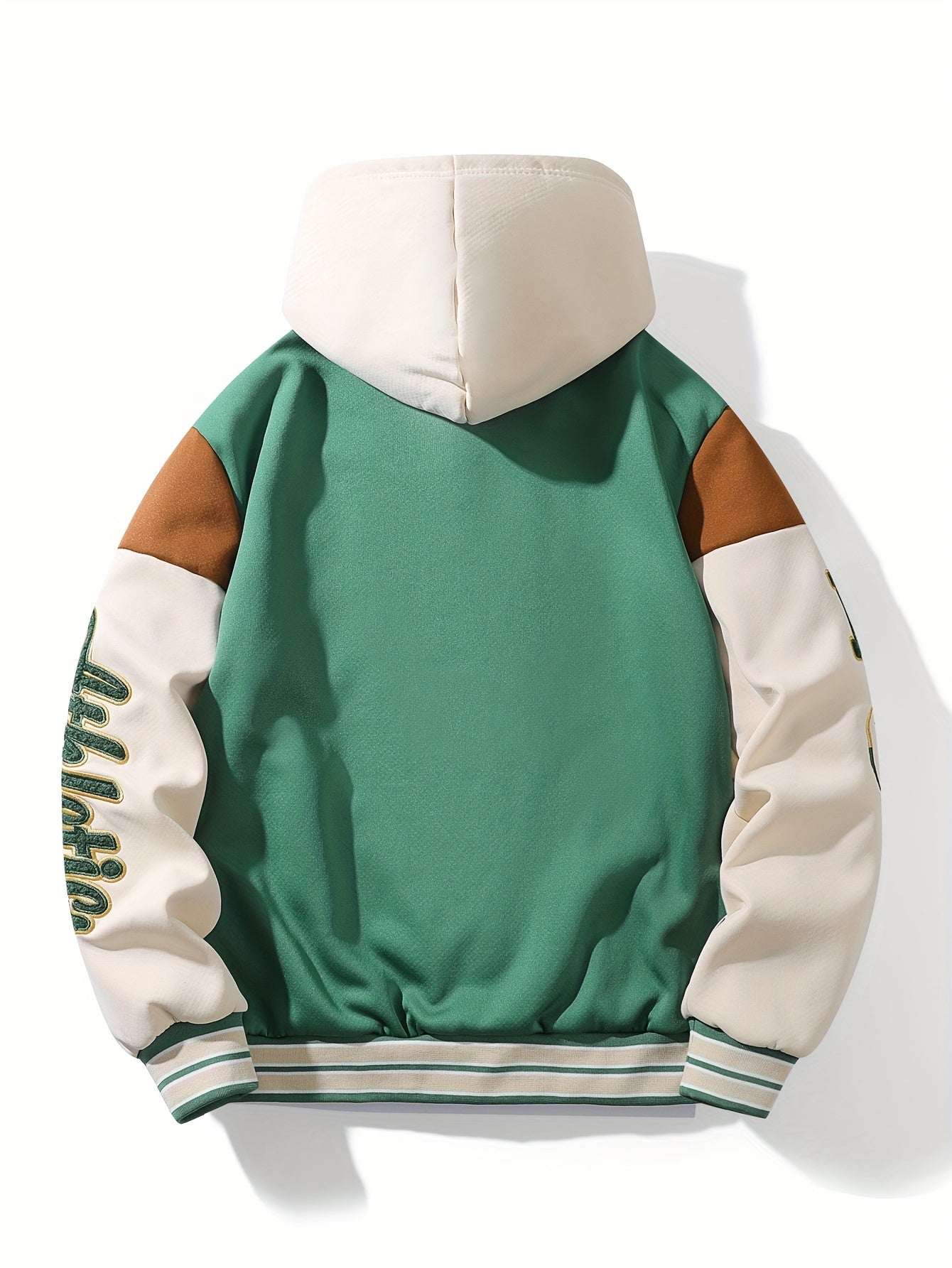 Unisex College Jacke Winter Grün Beige Braun mit Kapuze und Sherpa-Futter