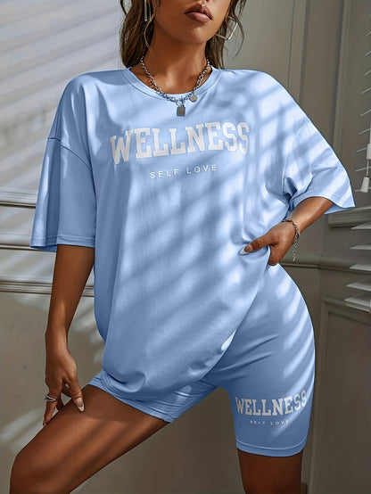 Damen Wellness Lounge Set Oversize T-Shirt & Radlerhose – Freizeit & Self Love Outfit