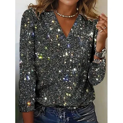 Maglione da donna con paillettes e scollo a V – Stile elegante per feste e serate