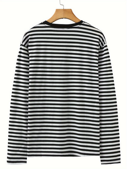 Gestreiftes Langarmshirt Rundhals Casual Blau Weiß