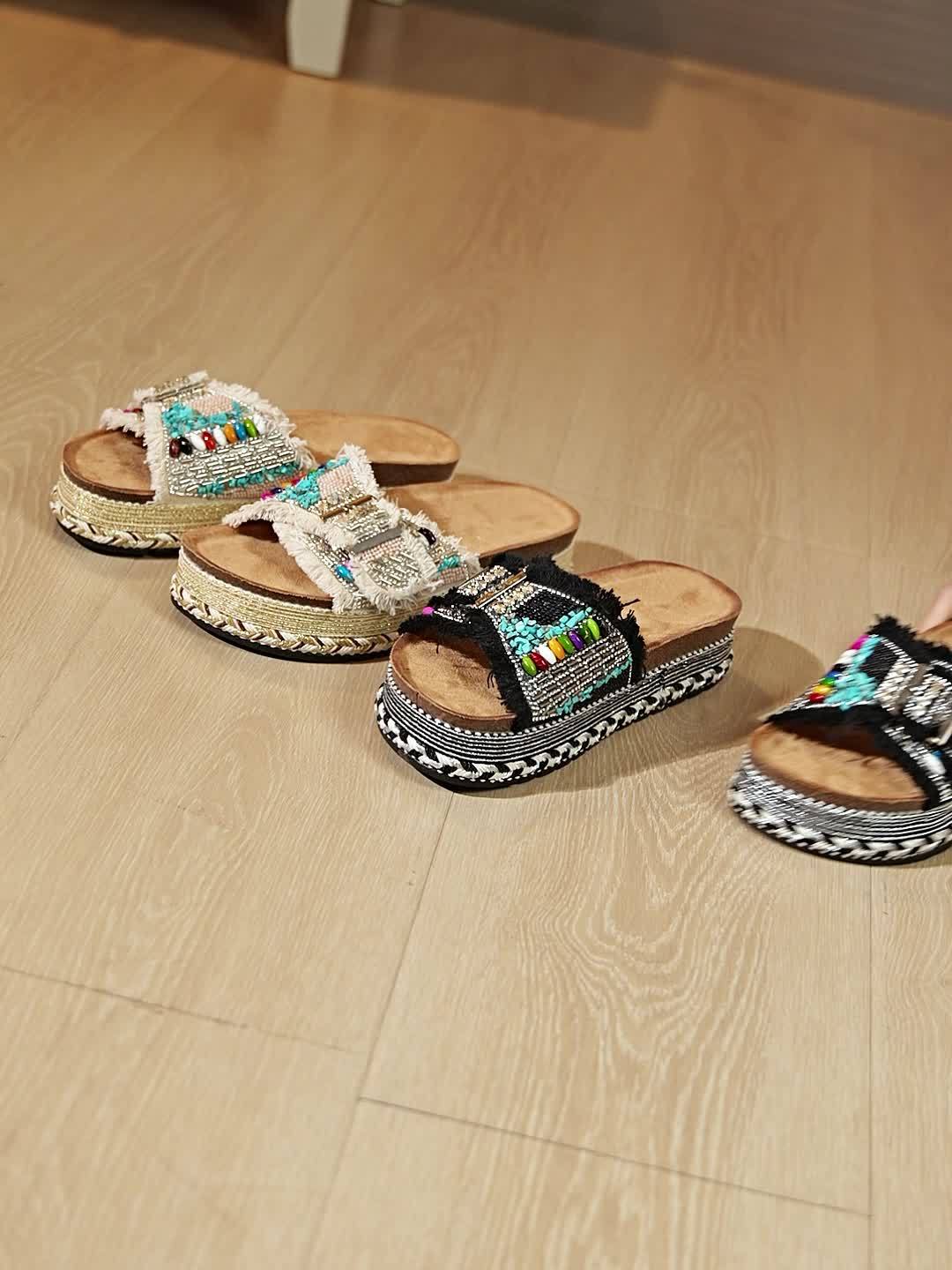Dame Boho Plateau-sandaler til sommeren – Komfortable, moderigtige strandsko med dekorative detaljer