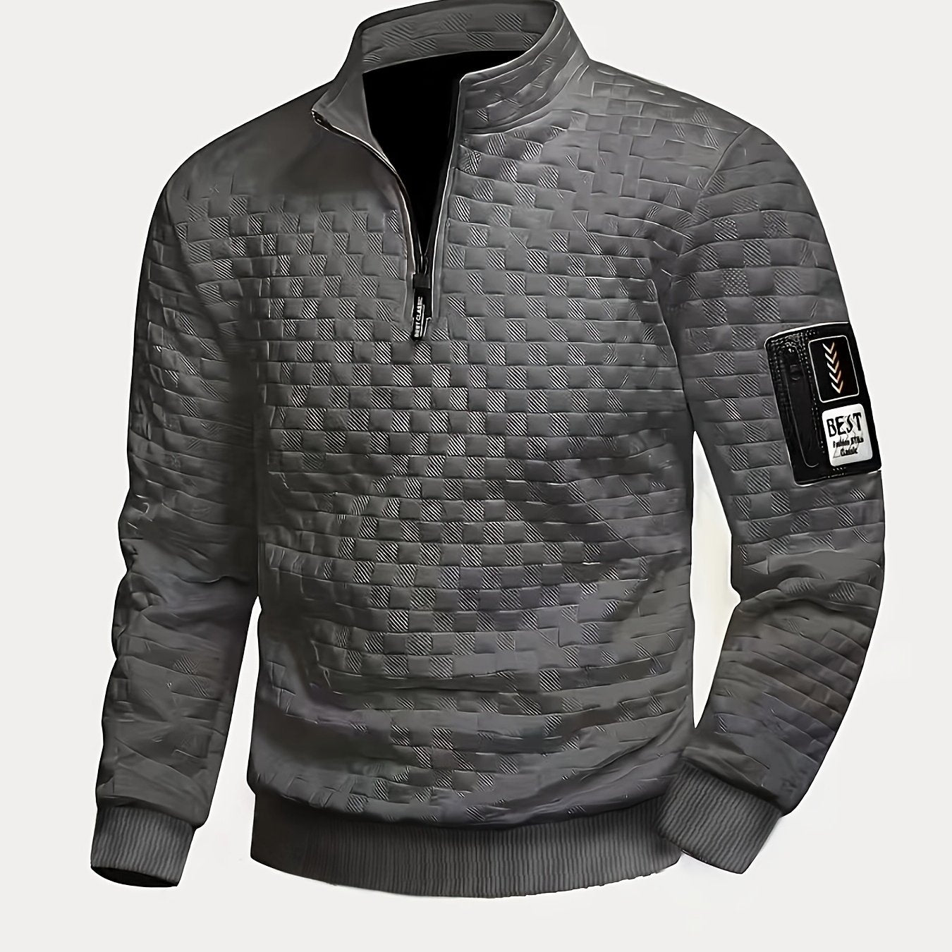 Herren Halbzipper Pullover Stehkragen Sweatshirt Gesteppter Struktur-Stoff